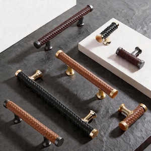Dresser Handles, Leather Cabinet Pulls, Modern Kitchen Door Knob Pulls