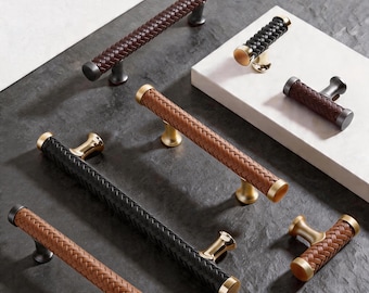 Dresser Handles, Leather Cabinet Pulls, Modern Kitchen Door Knob Pulls