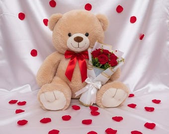 ヴィンテージ 大きな赤いぬいぐるみテディベア ハッピーバレンタイン