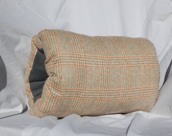 Beige Plaid Muff with gray fleece lining- FREE SHIPPING