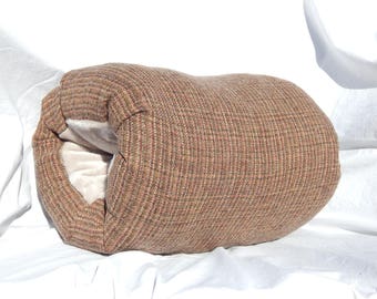 Brown Plaid Wool Muff with gray velour lining- FREE SHIPPING