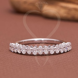 Moissanite oval Eternity Band, 14K Yellow Gold Wedding Ring