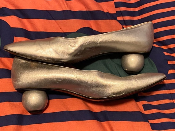 RARE Vintage Yves Saint Laurent Silver Ball Heel … - image 1