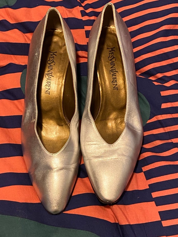 RARE Vintage Yves Saint Laurent Silver Ball Heel … - image 8