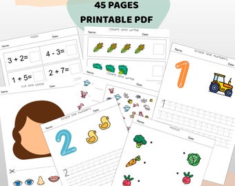 Hojas de trabajo para preescolar y jardín de infantes: 45 páginas imprimibles, calco, matemáticas y alfabeto (PDF)