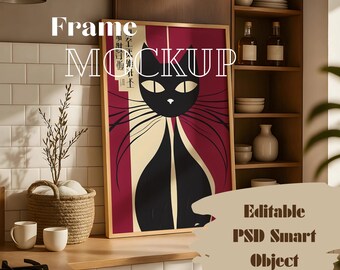 Japandi Kitchen Frame Mockup A4 - PSD Modern Single Frame Mockup - Template Wall Art - Photoshop Mockup Template - Vertical Frame