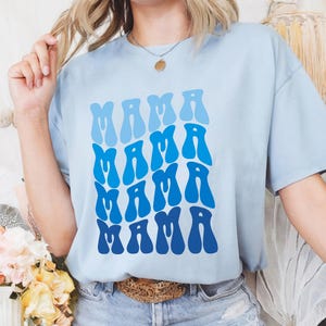 Retro Mama Repeat Tee | Groovy Typography Mom Shirt, Cotton Blend