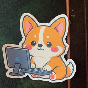 Datorklistermärken för hund Corgi, datortekniker (stor storlek)