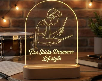 Custom Drummer LED Nachtlicht - Minimalist Drummer Profil | Geschenk mit personalisierter Namensgravur
