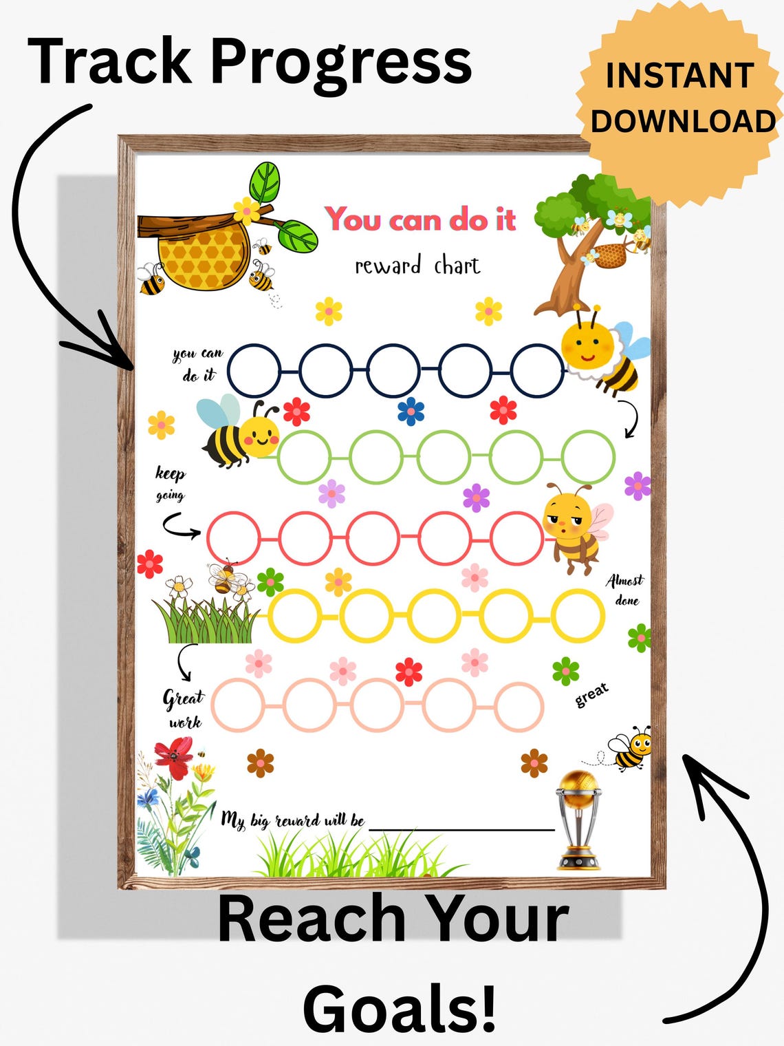 Bee Reward Chart Printable | Kids Potty Training, Behavior A4/US Letter ...