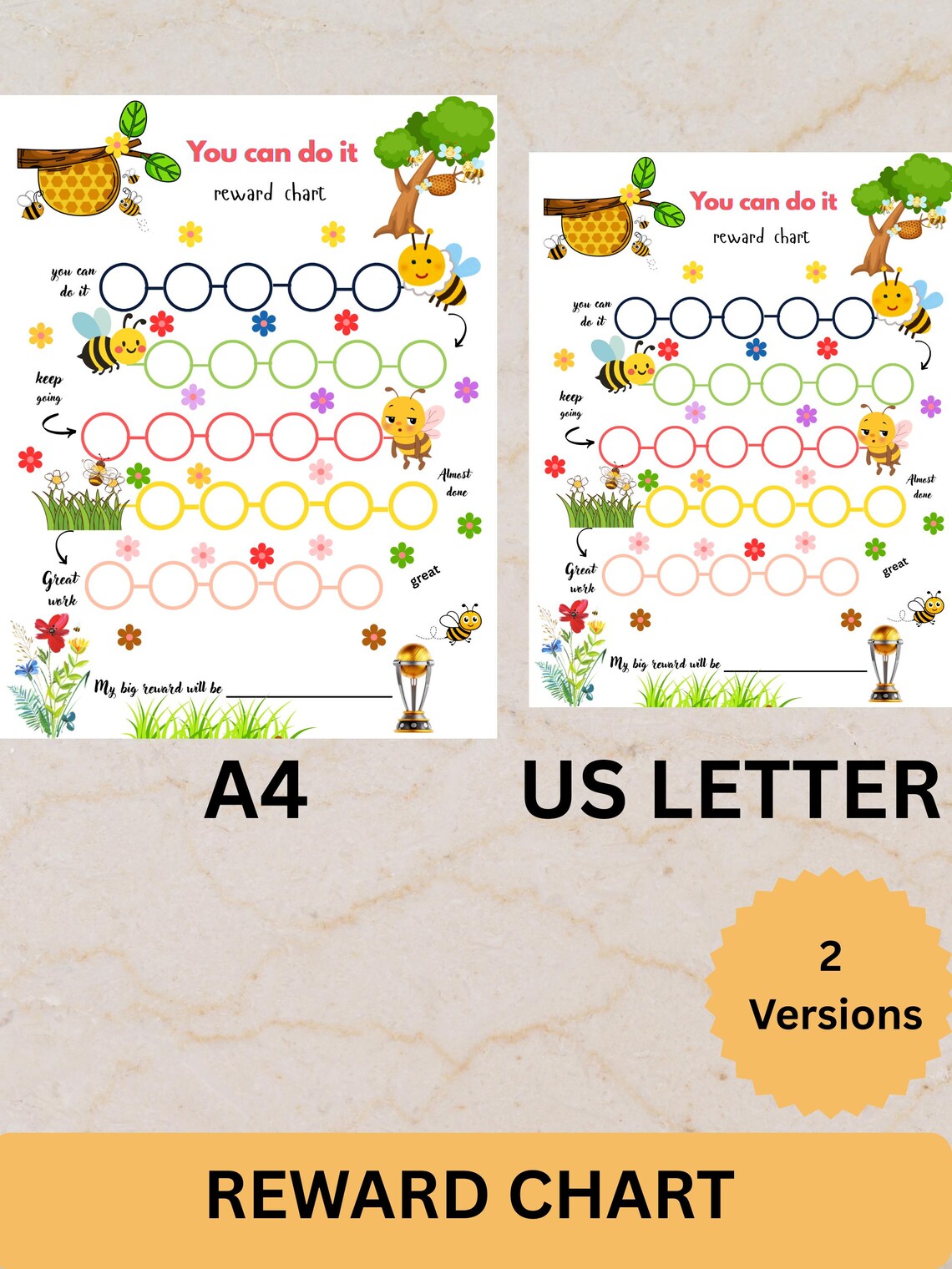 Bee Reward Chart Printable | Kids Potty Training, Behavior A4/US Letter ...