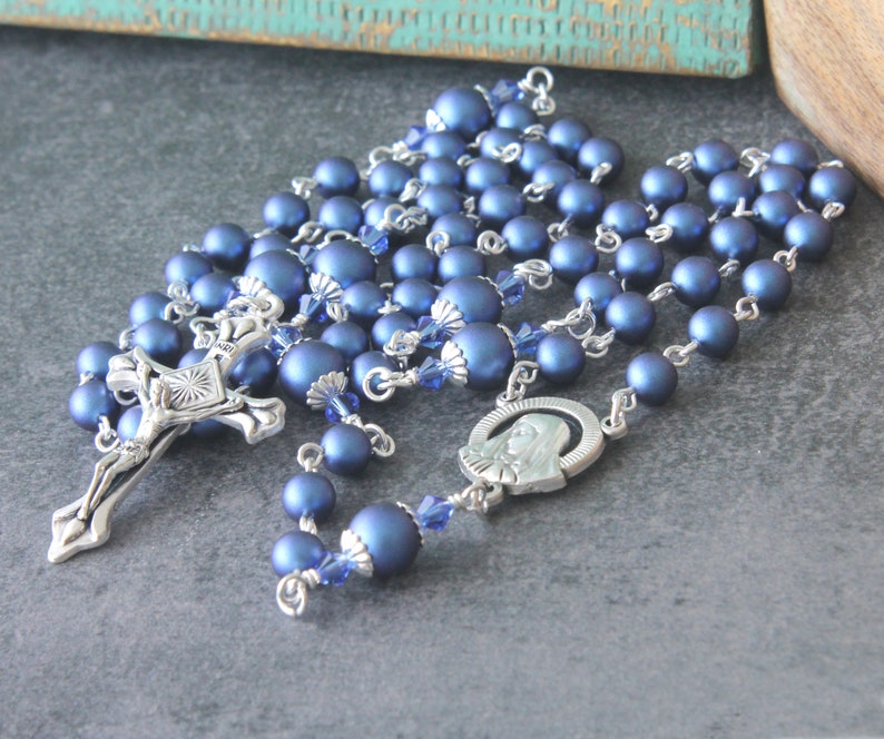 Brigittine Rosary 6 Decade Blue Pearl Silver Rosary Handmade | Etsy