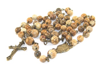Jasper Rosary with Bronze Medal & Crucifix, Catholic Man's Rosary Prayer Beads
