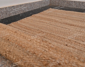 Handmade Hemp Jute Area Rug - Geometric Boho Farmhouse Decor