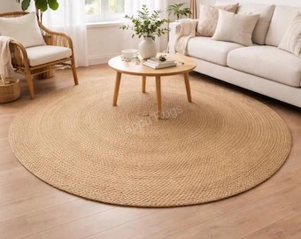 Handwoven Round Jute Rug, Natural Eco-Friendly Boho Indian Home Decor, living room rug