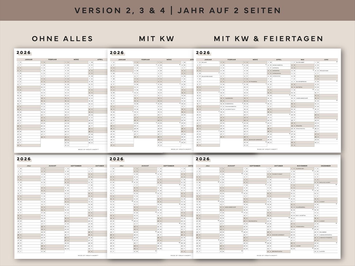 Kalender 2026 als PDF zum Ausdrucken – Jahresübersicht 2026 deutsch
