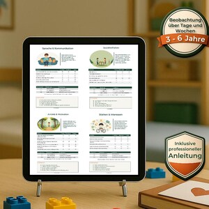 Beobachtungsbogen Kindergarten | Entwicklungsbogen Kind | 3 - 6 Jahre | 4  PDF Vorlagen zum Ausdrucken