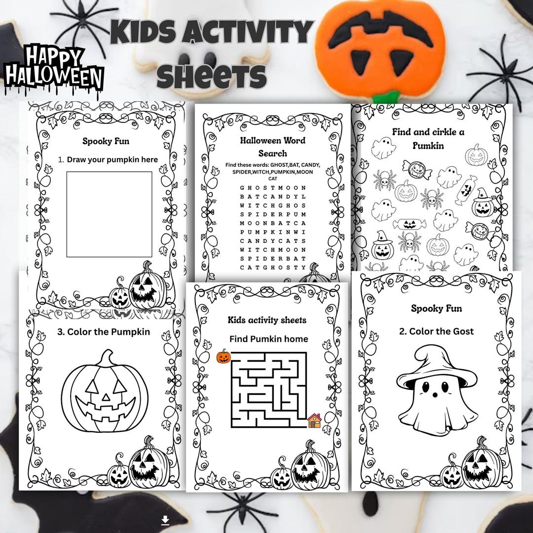Halloween Activity Sheets for Kids: Coloring Pages, Word Search (PDF