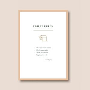 Impresión de reglas de baño / Letrero para baño / Arte mural minimalista / Decoración del hogar / Descarga instantánea
