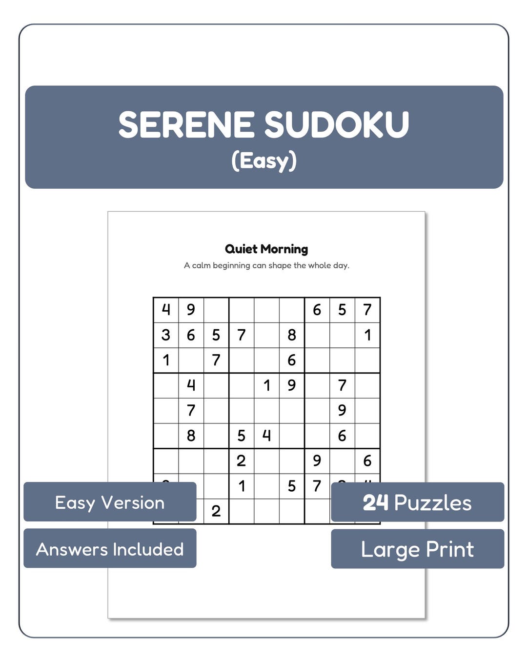 Easy Large Print Sudoku Printable – 24 Puzzles With Answers, PDF