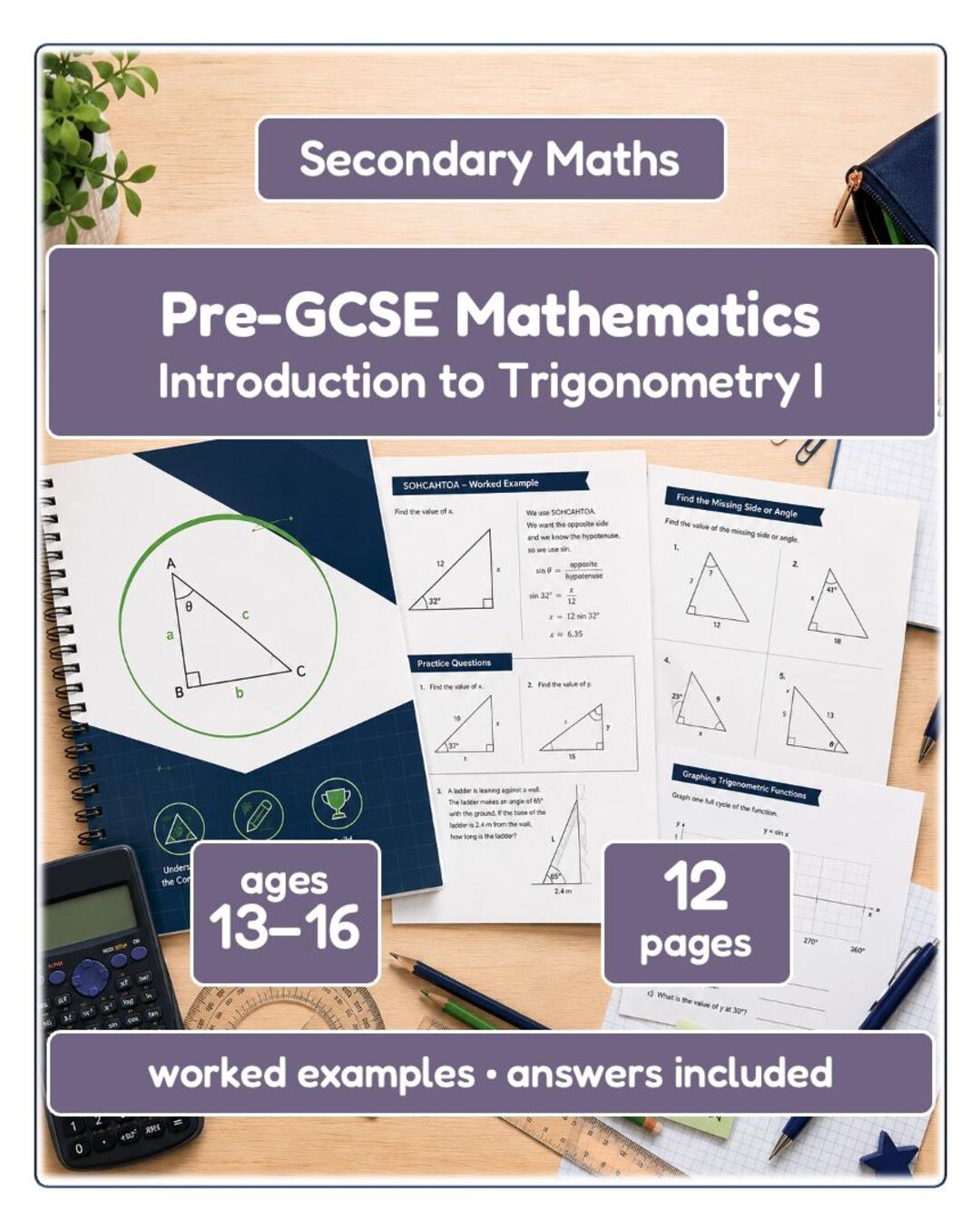 Trigonometry Worksheet | SOHCAHTOA Finding Angles | Pre-gcse & GCSE ...