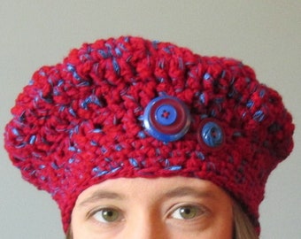 Girl's or Small Woman's Red-shiny cobalt blue Beret Winter Hat -- fits S-M