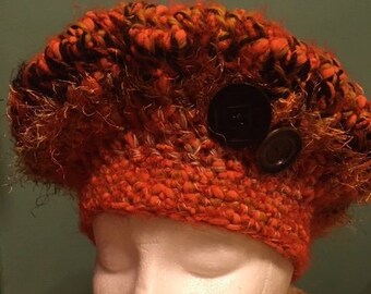 GIrl's or Woman's Orange-Browns Winter Beret Hat, fits S-M