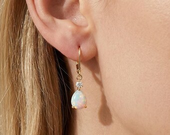 18K Gold gefüllte Opal Ohrringe, Teardrop Drop Baumeln, Minimalistischer zierlicher Schmuck, Geschenk für Sie