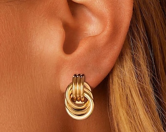18K Gold Filled Knoten Ohrringe, Minimalistische Tropfen Ohrringe für Frauen, Eleganter Alltags Schmuck, Zeitloses Geschenk für Sie