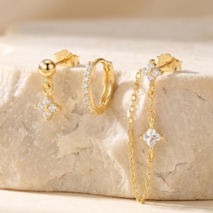 925 Sterling Silber Ohrring Set, Gold Stacked Ohrstecker, CZ Creolen, Minimalistische Tropfen Ohrringe, Geschenk für sie, Elegantes Schmuck Set