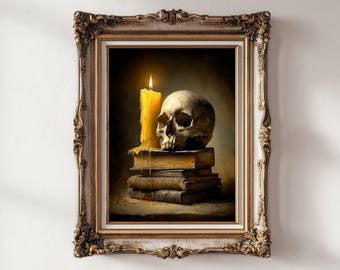 Vintage Skull Oil Painting Art Print: Dark Academia Gothic Decor (Digital Download)
