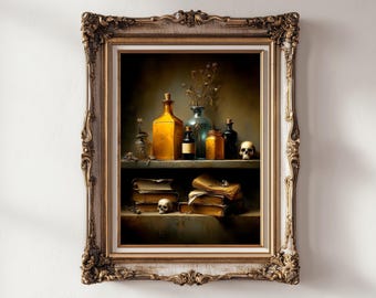 Witch's Apothecary Oil Painting Print: Vintage Gothic Cottagecore (Digital Download)