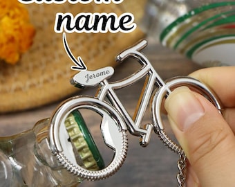 Portachiavi per bicicletta personalizzato, portachiavi apribottiglie con nome personalizzato, portachiavi personalizzato, adatto per appassionati di ciclismo, amanti del bere, regali per la famiglia