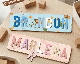 Personalized Name Puzzle Wooden Montessori Toy | Custom Letters Toddler Name Puzzle Board | Kids Learning Gift Birthday | For Baby Toddler