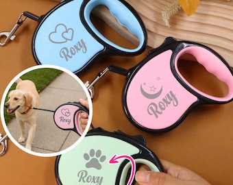 Customizable retractable pet leashes, with customizable pet names, perfect as Christmas gifts for your beloved pet, friends, and family.