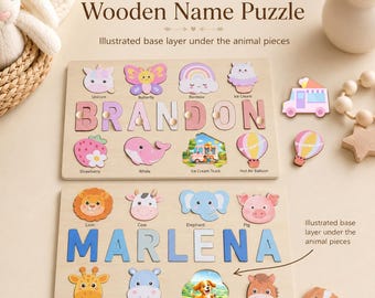 Spersonalizowana drewniana układanka z imieniem | Spersonalizowana zabawka Montessori | Zabawka edukacyjna dla maluchów | Prezent na baby shower | Prezent na pierwsze urodziny | Wystrój pokoju dziecięcego