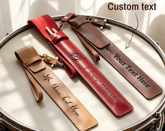 Personalized Drumstick Holder | Custom Leather Drumstick Bag | Engraved Drummer Gift | Drum Stick Case | Musician Gift