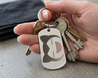 Llavero con placa de identificación de acero inoxidable personalizado inspirado en Pokémon - Llavero grabado personalizado - Accesorio EDC minimalista para gamers - Regalo para él/ella