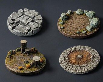 Bases escénicas para miniaturas / Bases impresas en 3D para juegos de guerra, miniaturas de DnD, Warhammer y RPG / 28–60 mm