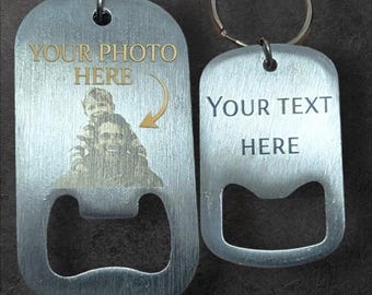 Personalised Bottle Opener Keyring, Custom Photo Keychain, Engraved Metal Bottle Opener, Personalised Gift for Dad, Fathers Day Gift