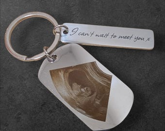Custom Photo Engraved Keyring, Personalised Image Key Chain, Handwritten Note Keepsake, Memorial Picture Gift, Bespoke Custom Sketch Tag