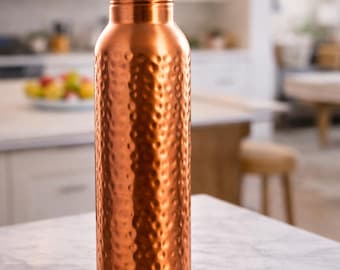 Pure Hammered Copper Bottle, Designer Copper Water Bottle, Unique Design, Artisan Copper Water Bottle, Perfect Gift, Ayurvedic Copper Bottle