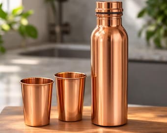 Ayurveda 100% Pure Plain Copper Bottle 1 ltr Copper Bottle With Handmade Texture- Vessel Copper Gift Se - Ayurvedic Copper Bottle 1 Liter