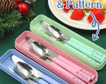 Tenedor, cuchara y cuchillo con motivos navideños personalizados, juego de tenedores, cucharas y cuchillos con nombre personalizado, regalos de Navidad, Navidad, comedor, niños