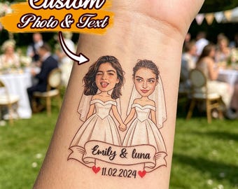 Tatuajes personalizados para parejas del mismo sexo / Tatuajes temporales con fotos personalizadas Recuerdos de boda LGBTQ Regalo para parejas lesbianas y gays Boda del Orgullo
