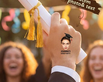 Tatuaje temporal personalizado de graduación / Tatuaje temporal con foto personalizada / Recuerdo para fiesta de graduación / Pegatinas de tatuajes de la promoción de 2026 / Regalo de felicitación para graduados