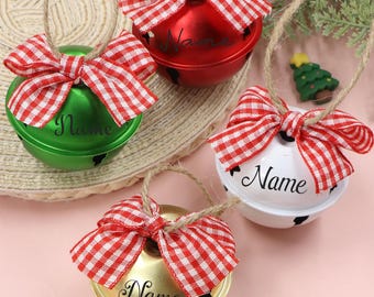 Regalos de Navidad personalizados para nietos, campanas navideñas personalizadas, cascabeles con nombre personalizado, árbol de Navidad, mascota familiar.