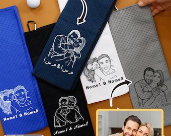 Toallas deportivas personalizadas, toallas de golf, fotos y nombres de pareja, regalos para parejas, regalos de San Valentín, regalos para familiares y amigos.