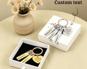 Llavero personalizado para la abuela / Llavero familiar con piedra de nacimiento / Llavero con nombres personalizados / Regalo para el Día de la Madre / Regalo para la abuela