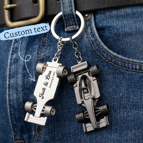 Personalized Formula 1 Car Keychain | Custom Text Racing Car Keyring | Motorsport Gift for Him | Driver Dad Boyfriend Gift